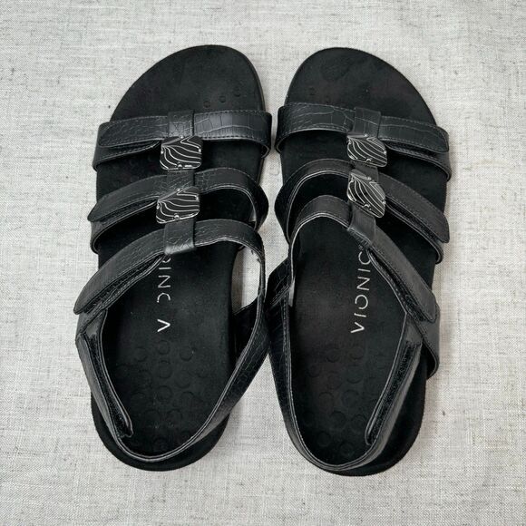 Vionic Amber Adjustable Sandals Strappy Black Crocodile Women's Size 7 - Picture 6 of 10